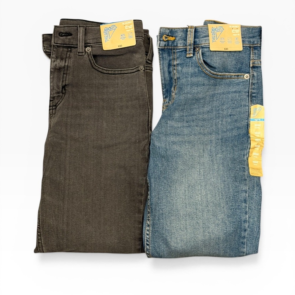 Thereabouts Boys 10 Husky Taper Fit Advanced Flex 360 Jeans Bundle Blue Grey 2PK